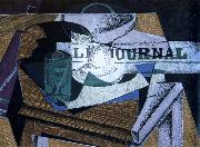 Juan Gris fruit dish ,book ,and newspaper oil painting on canvas